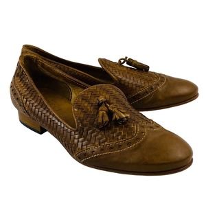 Womens Sesto Meucci‎ 7N Wingtip Loafers Brown Braided Leather Tassels Vero Cuoio